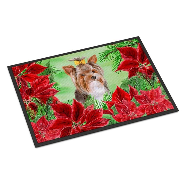 Carolines Treasures Yorkshire Terrier No.2 Poinsettas Indoor or Outdoor Mat - 18 x 27 in. CK1370MAT - main